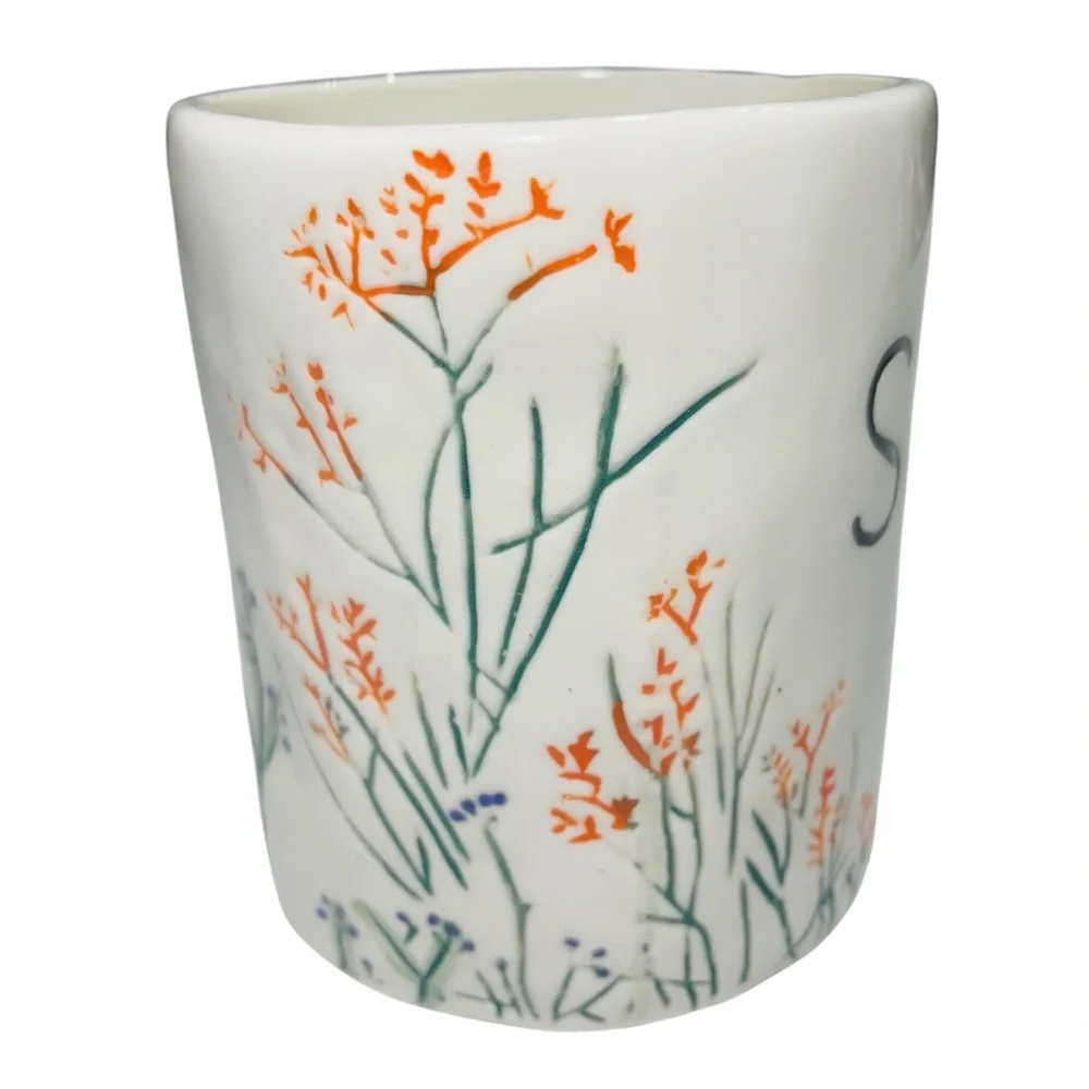 Floral Anthropologie Dagney Botanical Coffee Tea Stoneware Mug - White